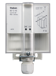 Antenna top2 RC-DCF - Radio control via antenna with top2 RC devices: To ensure good reception, do not install the antenna
                                 in cellars or on distribution boxes. Connection is made via separate 2-wire, unscreened high-voltage power cable (max. 100
                                 m), up to 10 Theben top2 RC devices can be connected. Polarity, short-circuit and interruption of the antenna circuit are
                                 each visually displayed to help with installation.